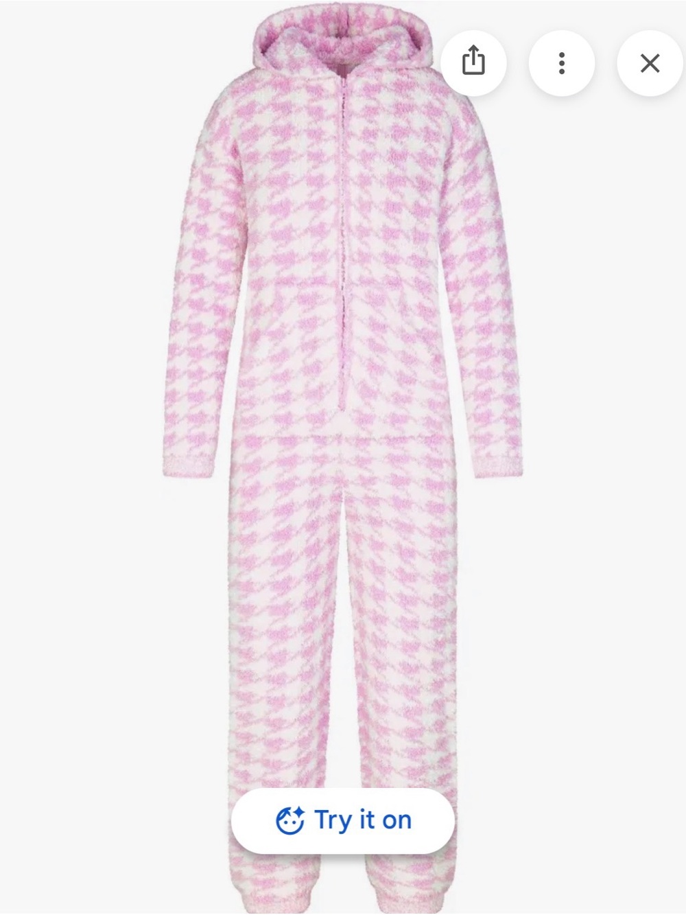 Soft Pink Houndstooth romper teddy - Cozy Hooded Top & Pants - Picture 2 of 4